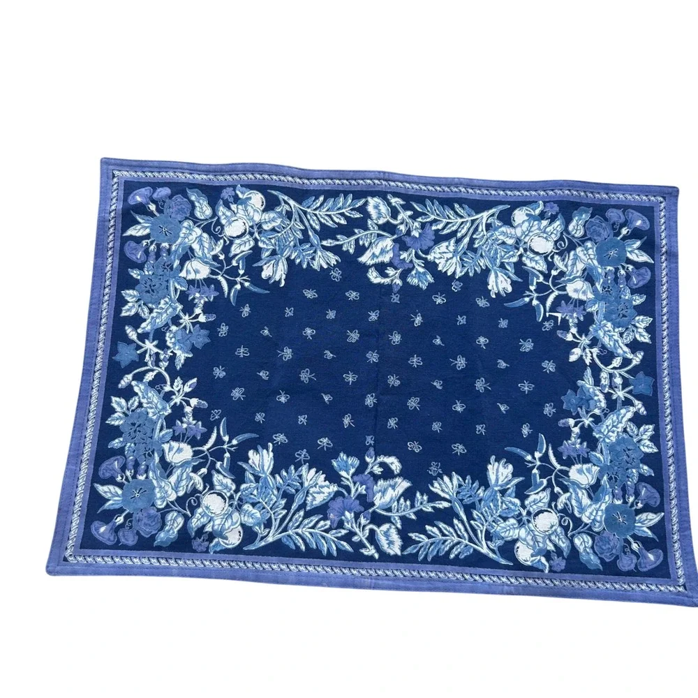 Williams Sonoma Placemat Unisex 14x20 Blue Floral Butterfly Cotton Table Linen